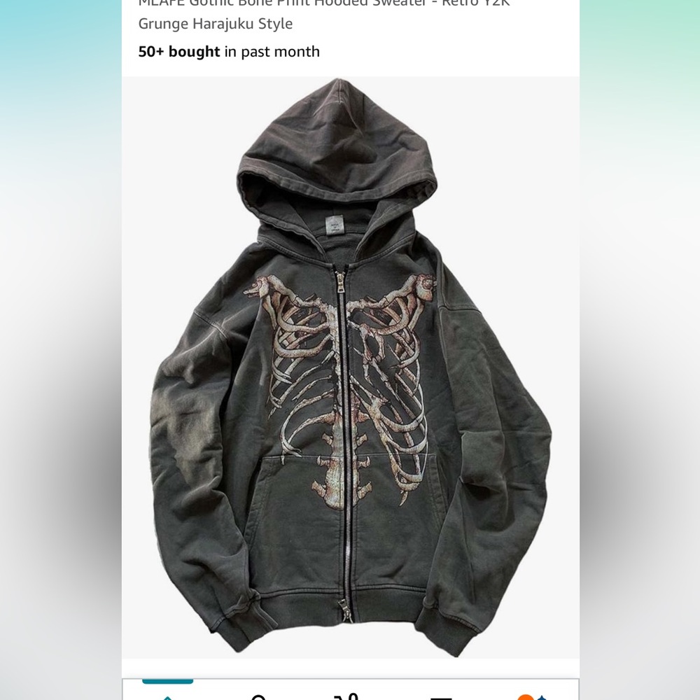 Skeleton Gothic Bone Print oversized hoodie - Retro Y2K Grunge Halloween